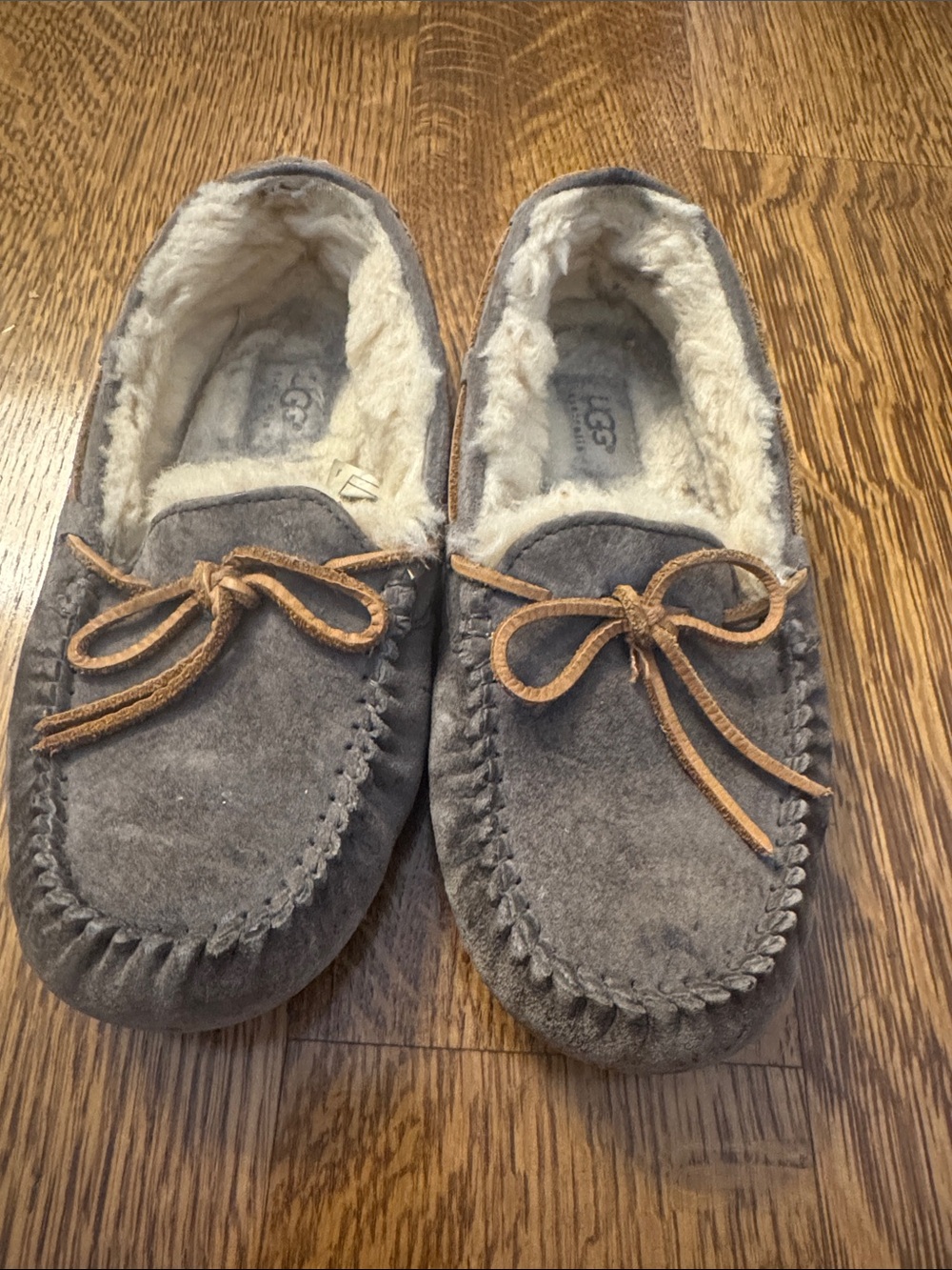 UGG Kids Grey Suede Moccasins with Cream Shearling